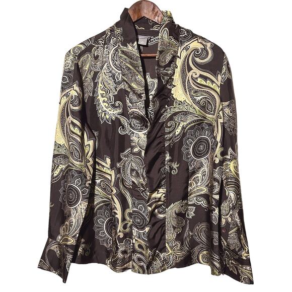 Ann Taylor Pure Silk Paisley Button Up Blouse 14 - Picture 1 of 7